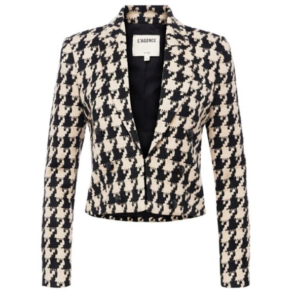 💕L'AGENCE Inez Tweed Blazer + Livia Tweed Skirt Light Camel Black Houndstooth 6 - Picture 9 of 16